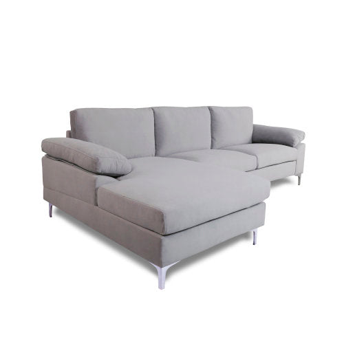 Light Gray Velvet L-Shaped Sectional Sofa with Metal Legs F63222
