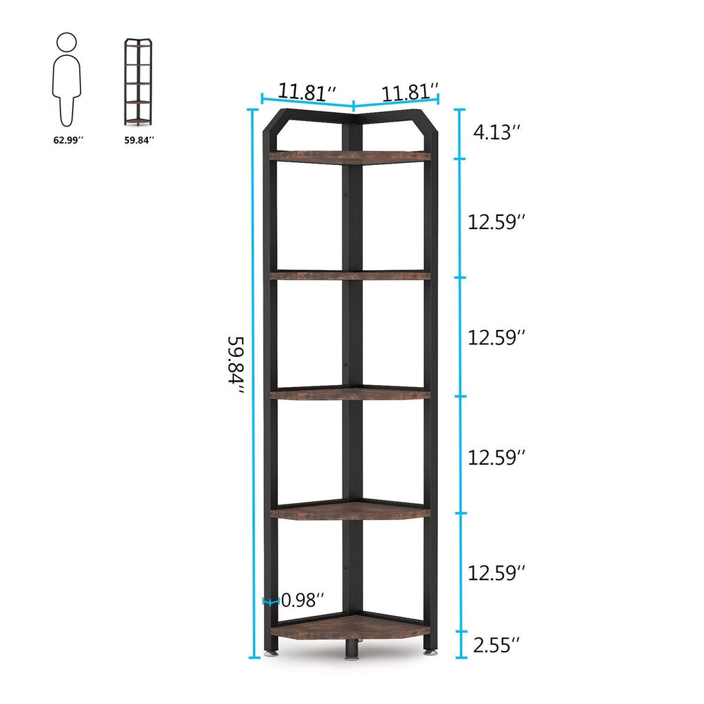 Brown 5 Tier Corner Bookshelf H56355