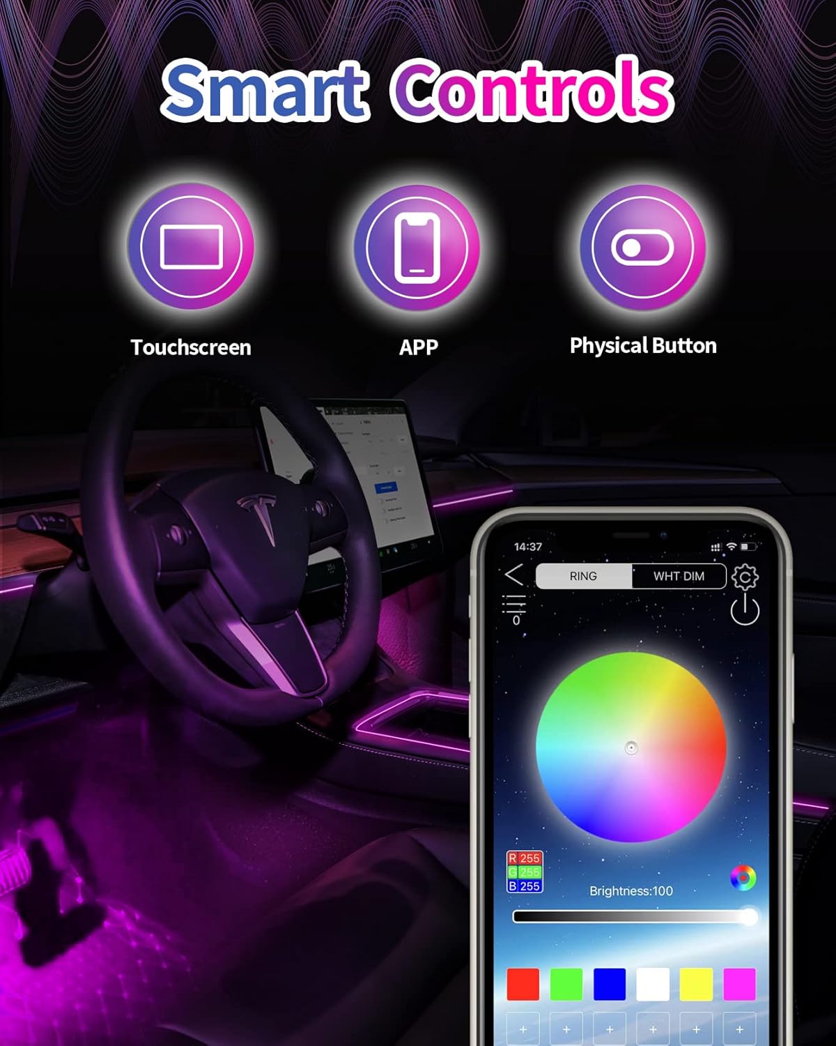 Ambient Light Strips for Tesla Model 3/Y, Pack of 2 M37233