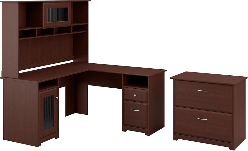 L Shaped Desk with Hutch and Lateral File Cabinet O399755