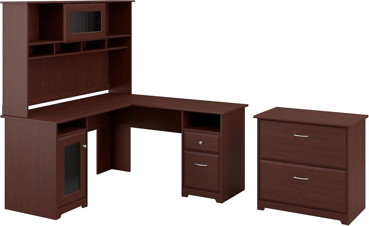 L Shaped Desk with Hutch and Lateral File Cabinet O399755