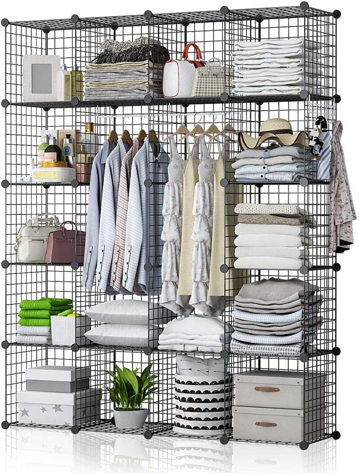 Black Wire Cube Storage Organizer Modular Metal Rack Bookshelf (28x14x56 inches) D108169