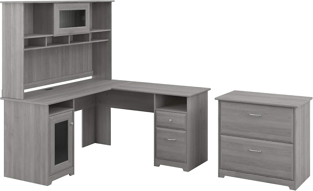 L Shaped Desk with Hutch and Lateral File Cabinet O399755
