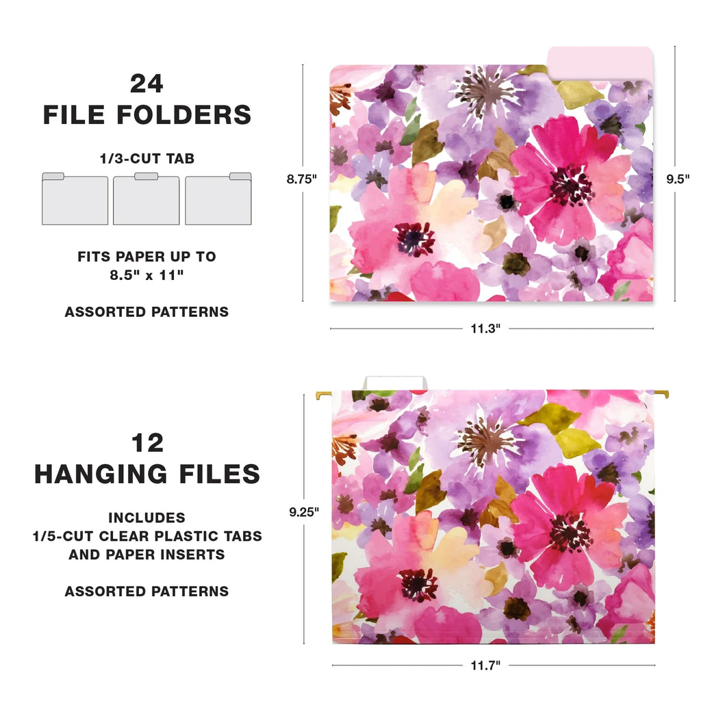 Deluxe Hanging File Folder Kit with Metal Hanging Basket, 12 Hanging Folders, 24 File Folders, Letter Size D1519