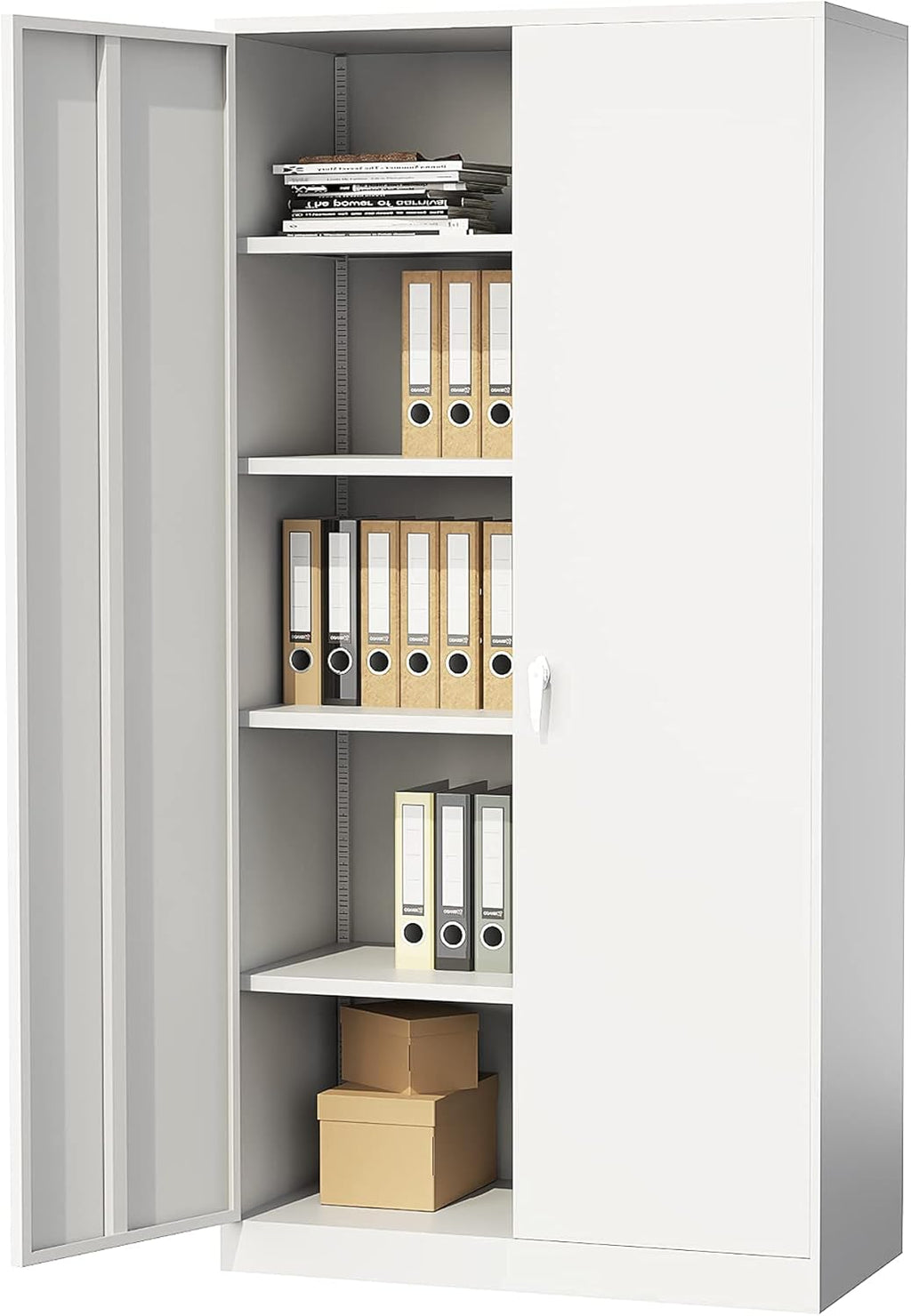 72" Tall Steel Storage Cabinet with Locking Door and 4 Adjustable Shelves (White) B665
