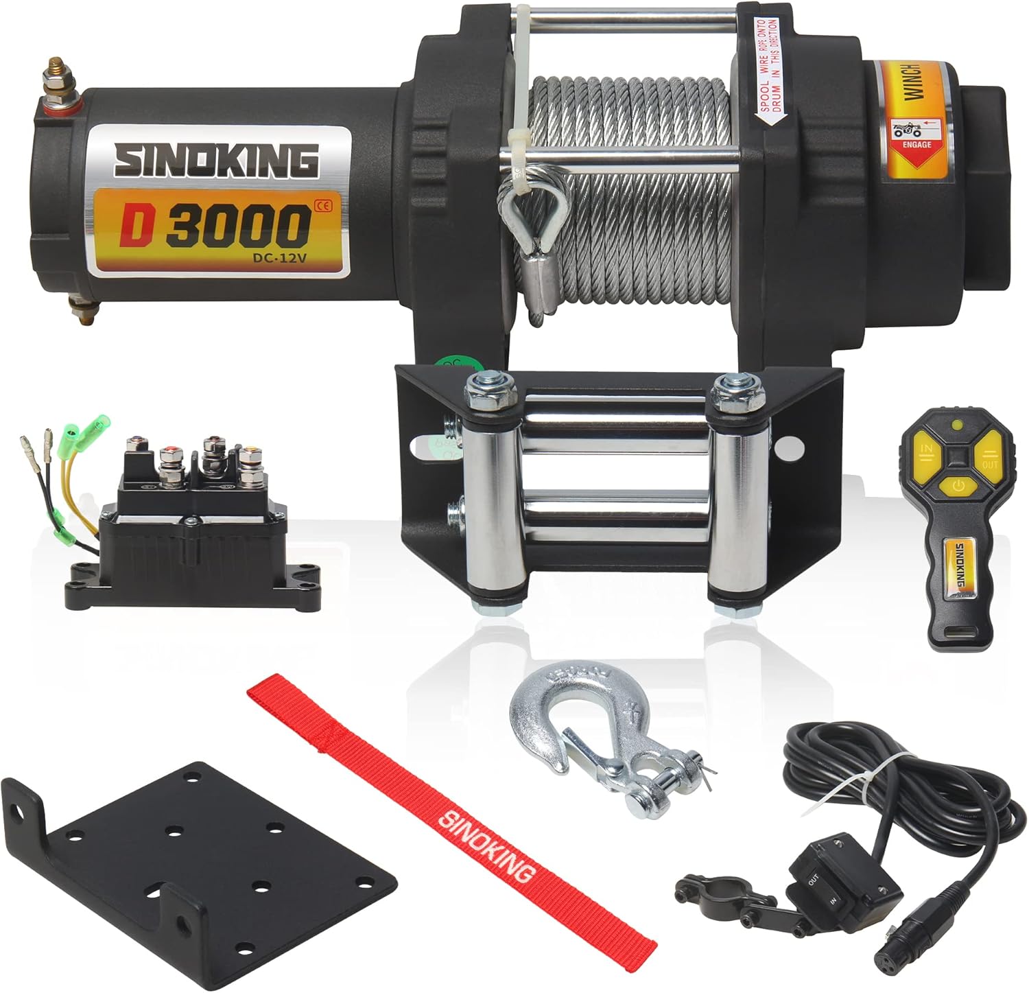 12VDC 3000LB UTV ATV Winch with Steel Cable Electric Winch Kit with Wireless Remote Control C983
