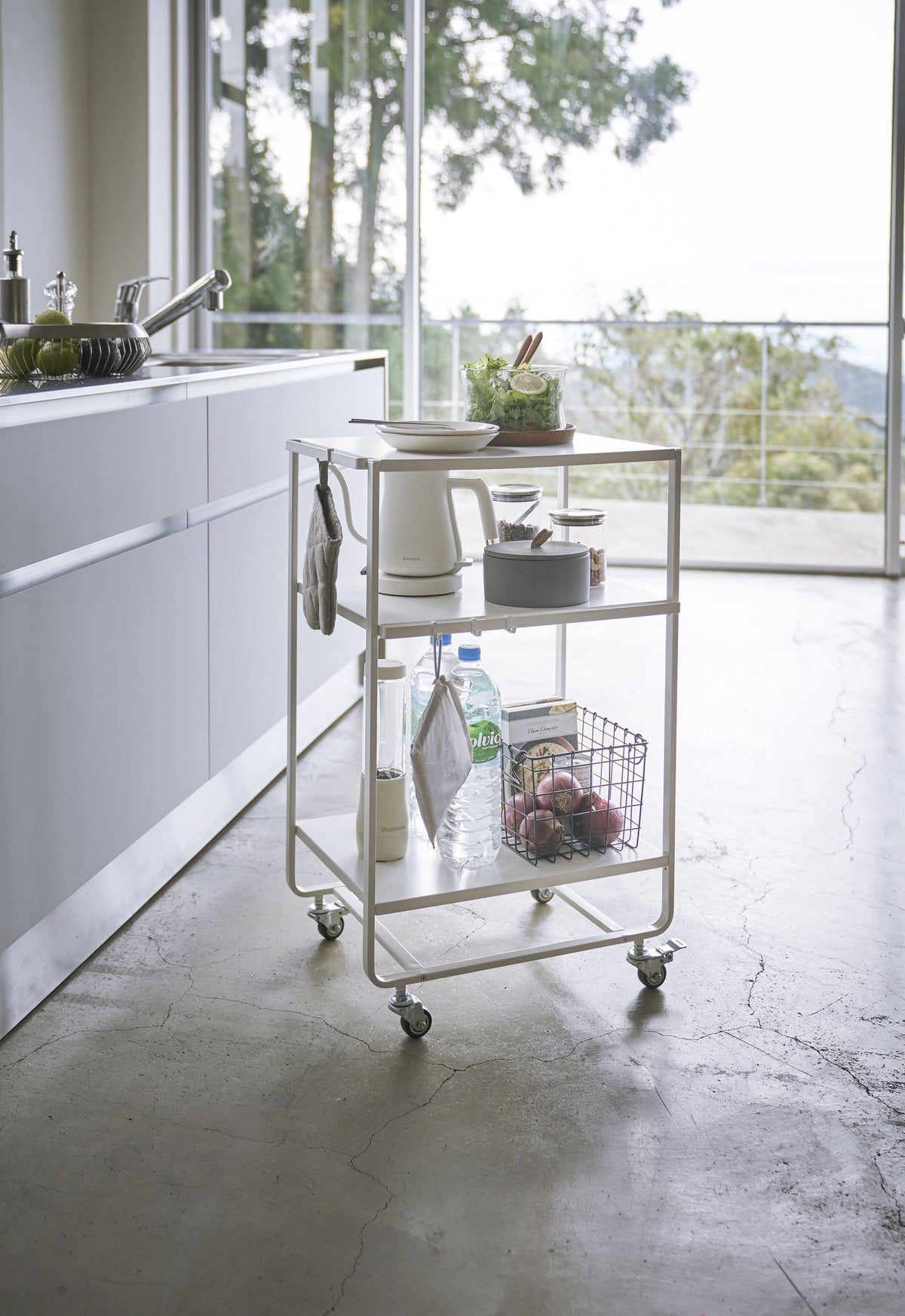 Black Steel Three-Tier Rolling Server Cart D162202