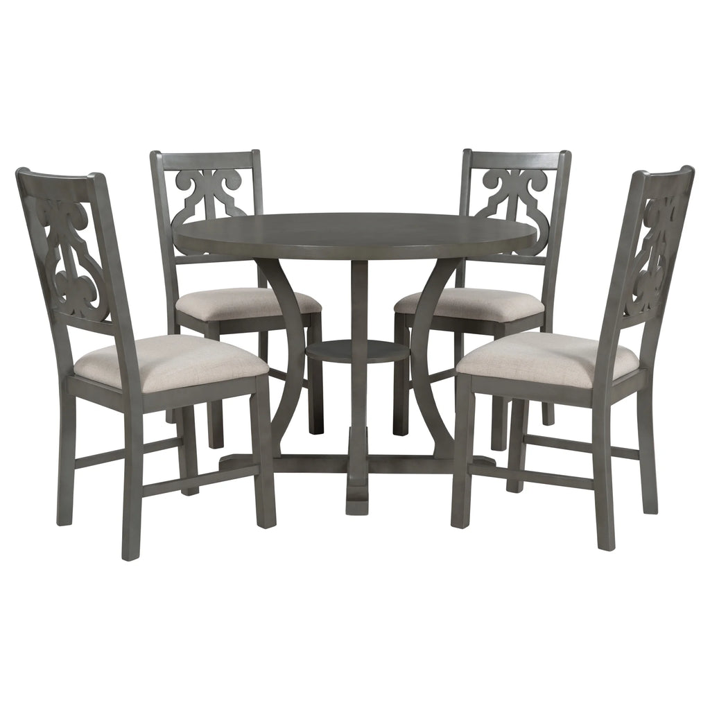 Antique Gray 5 Piece Wooden Dining Table and Chairs Set C76511