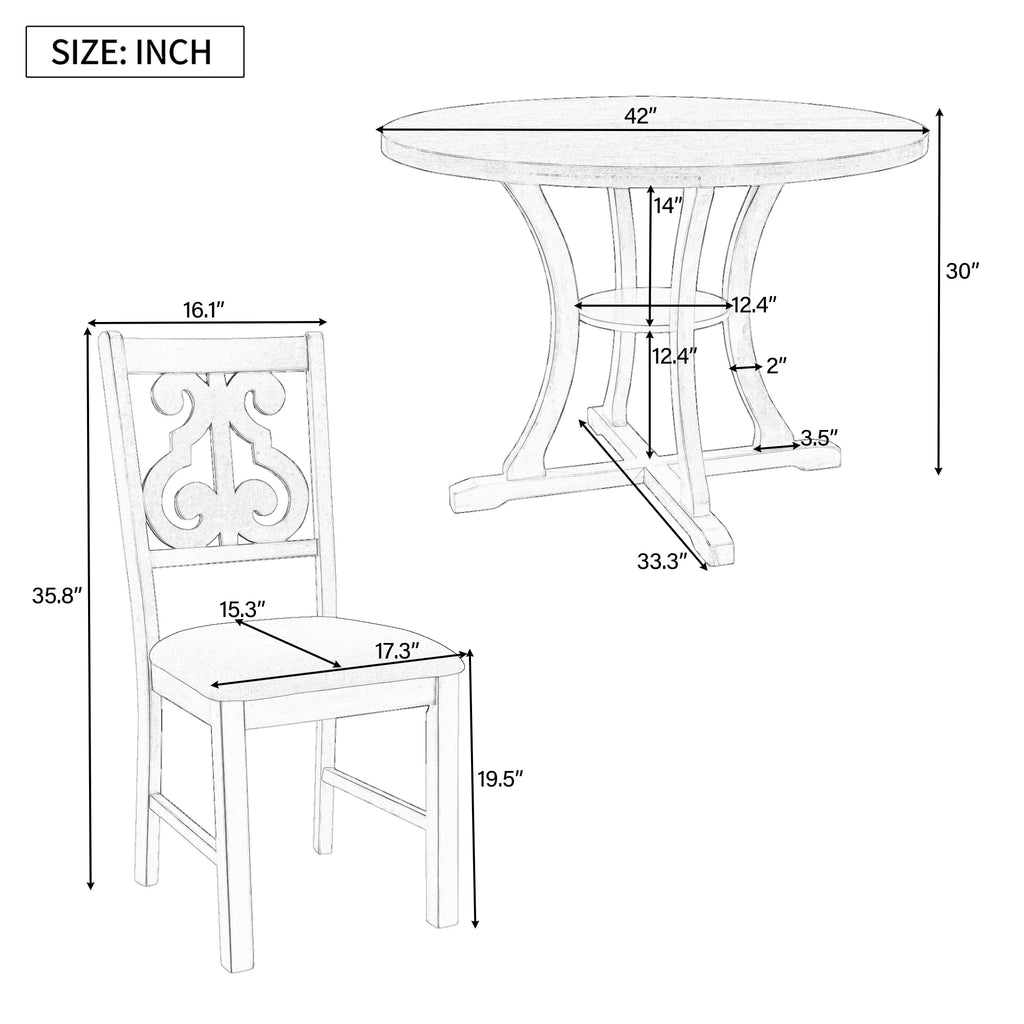 Antique Gray 5 Piece Wooden Dining Table and Chairs Set C76511