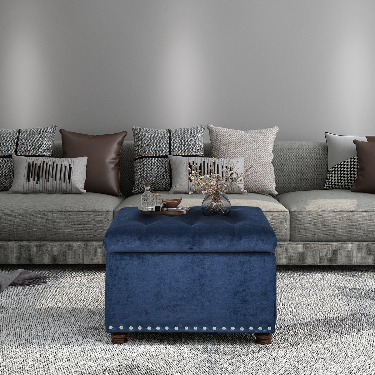 Leather Storage Ottoman Foot Rest Stool, 18 inch Y820