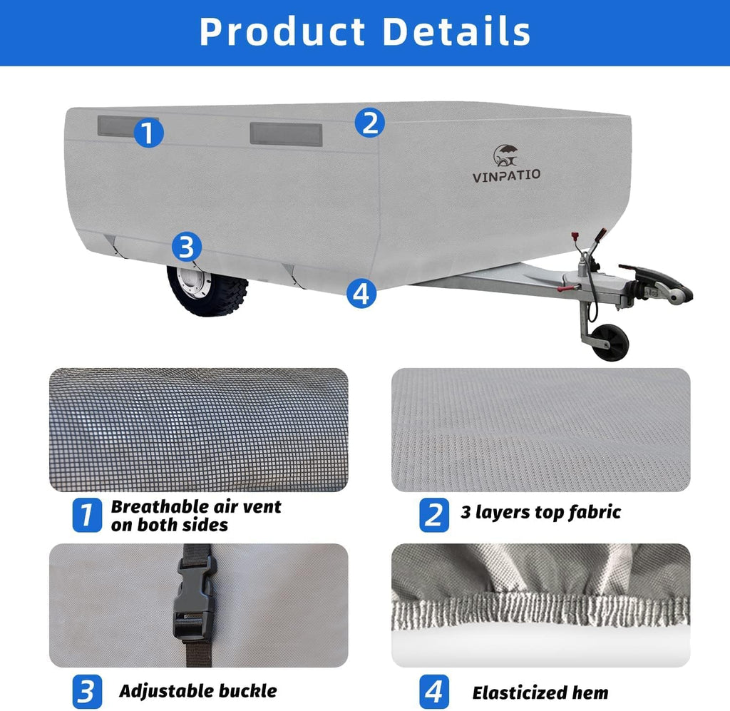 3 Layers Polypropylene Pop Up Camper Cover Fits 12' - 14' Trailers, Grey A2590