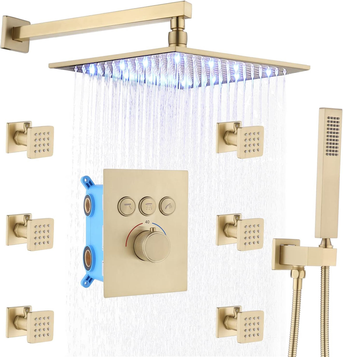 16 Inch Ceiling Mount Rain Shower Head System with Body Jets and Handheld I44683