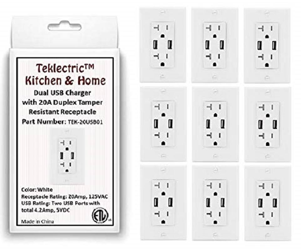 White Dual USB Receptacle Outlet with Wall Plate A19663