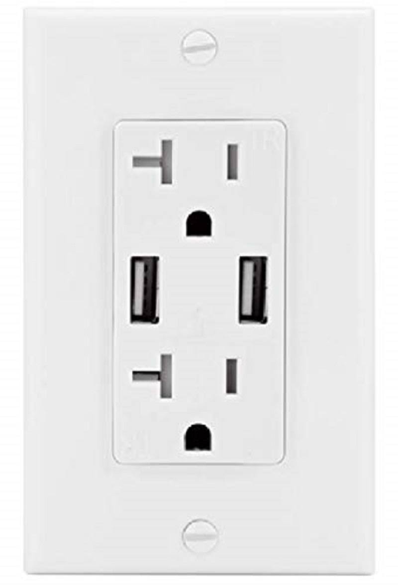 White Dual USB Receptacle Outlet with Wall Plate A19663