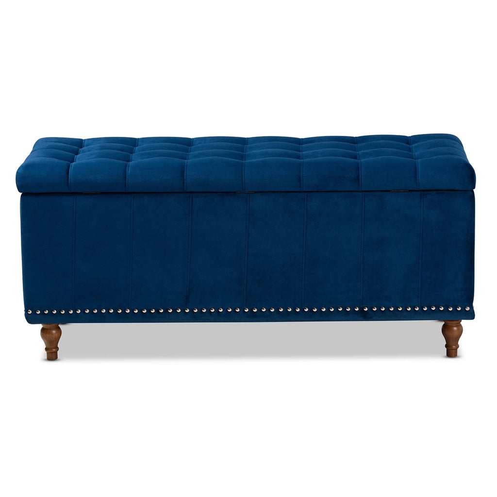 Navy Blue Velvet Button-Tufted Storage Ottoman Bench V6209