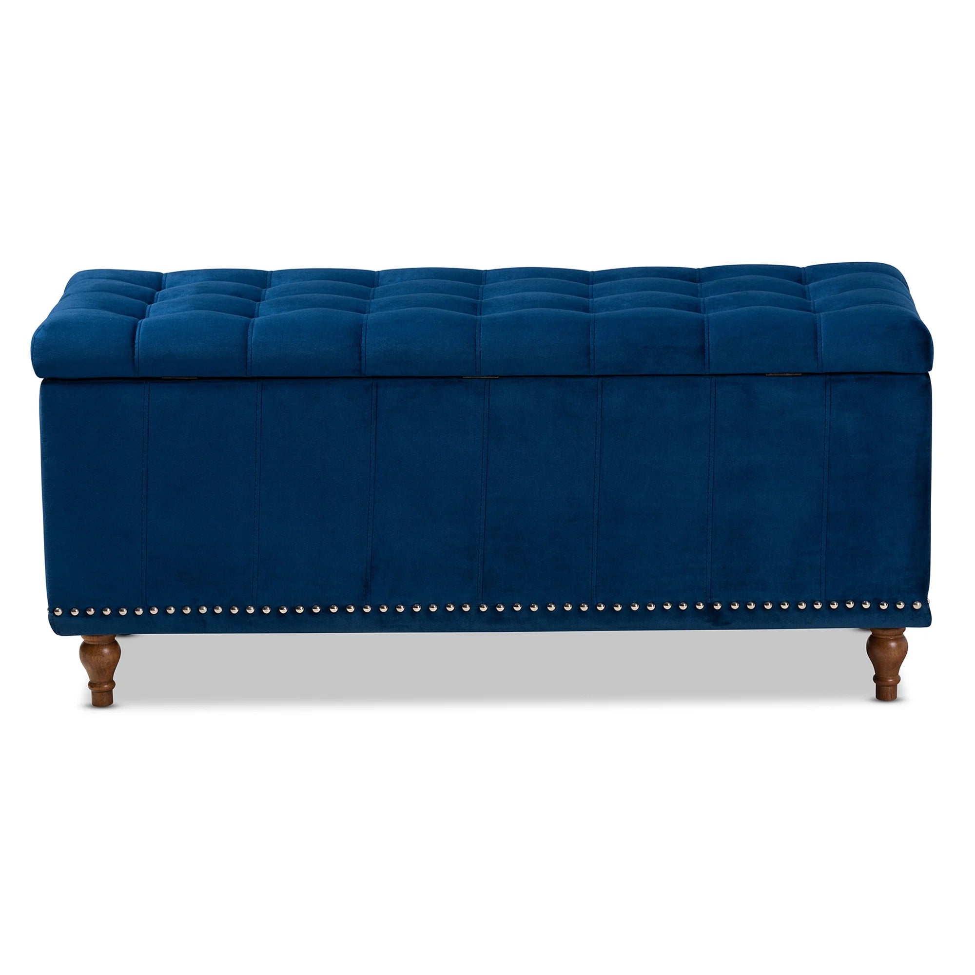Navy Blue Velvet Button-Tufted Storage Ottoman Bench V6209