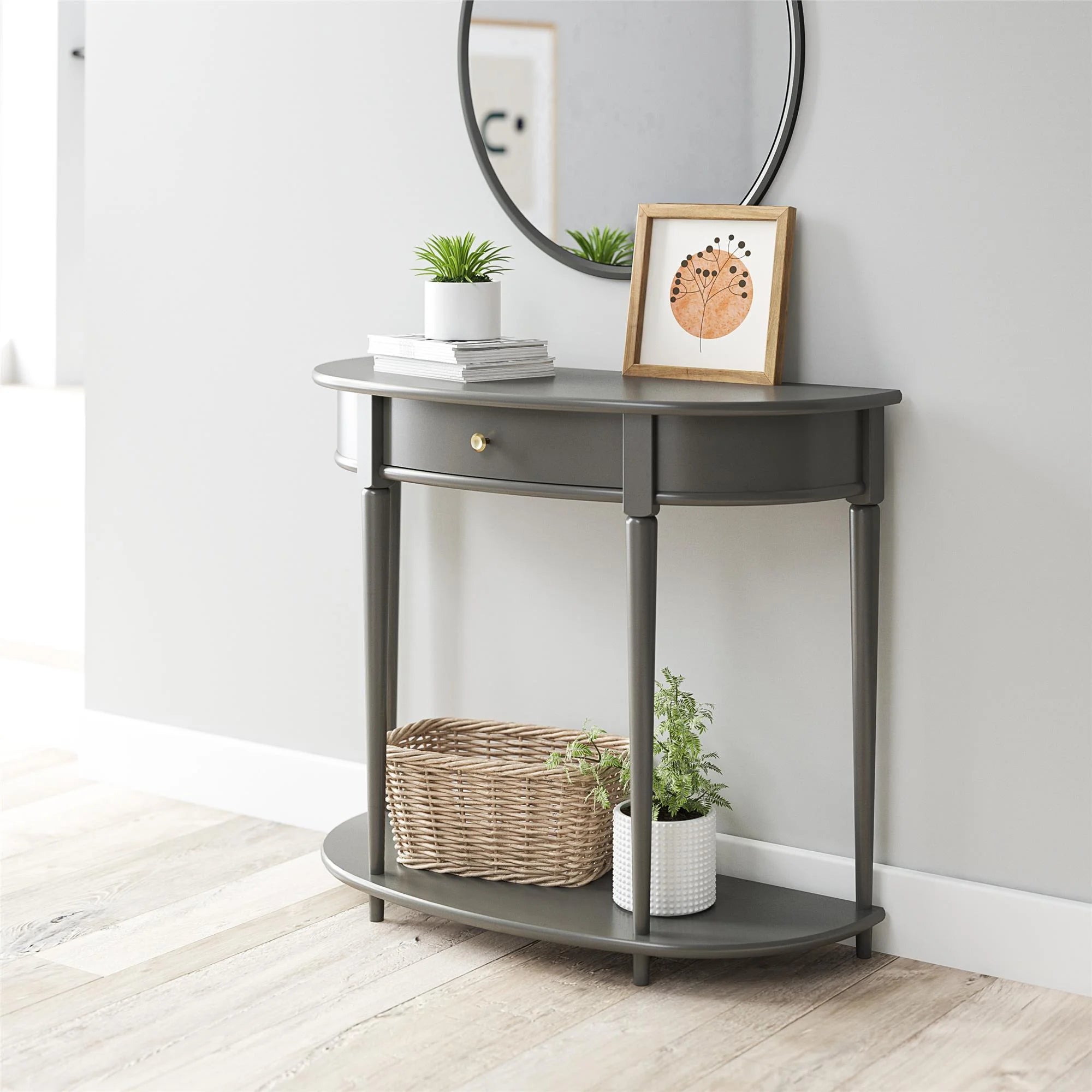 Gray Half-Moon Console Table I506