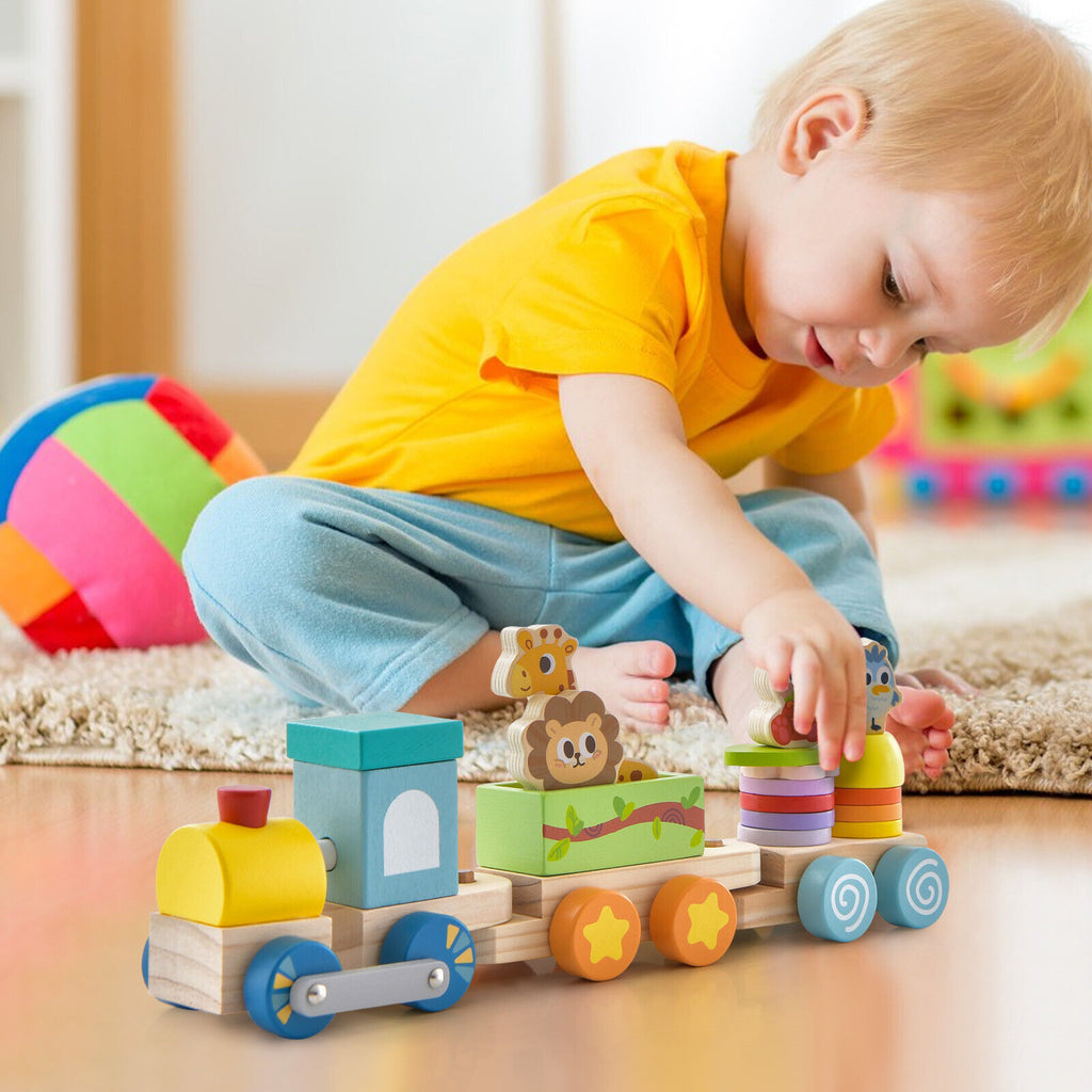 Wooden Stackable Train Set with Animal Toys & Locomotive Q25156