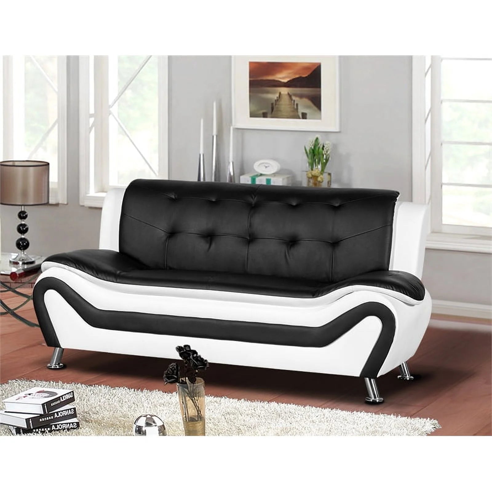 3-Piece Set with Sofa and 2 Club Chairs in Black & White C33059