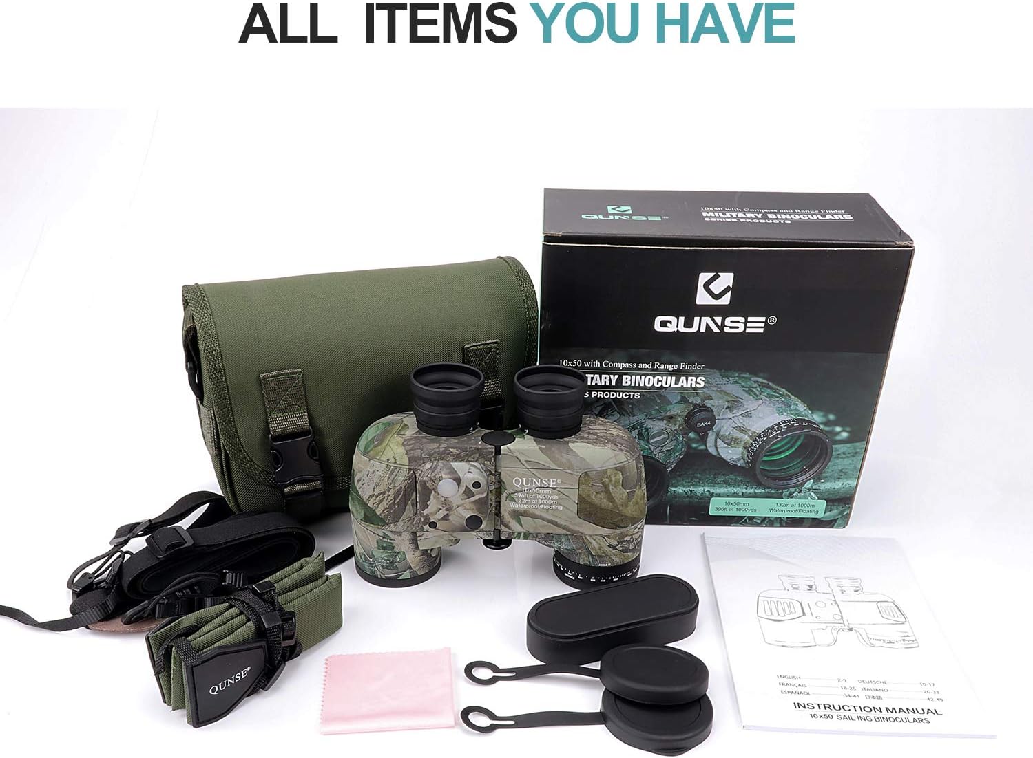 Camouflage 10X50 Waterproof Marine Binoculars with Rangefinder Compass H91628