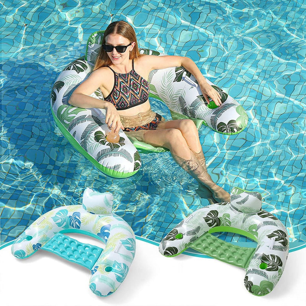 2 Pack Inflatable Pool Float Chair with Pump and Cup Holder L648528