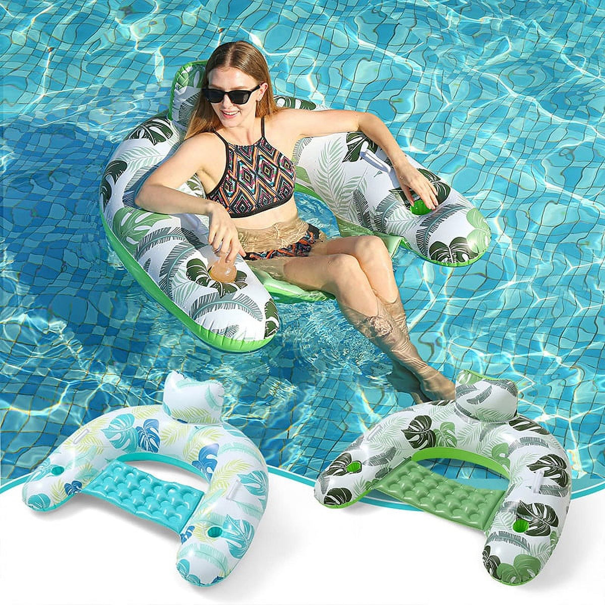2 Pack Inflatable Pool Float Chair with Pump and Cup Holder L648528