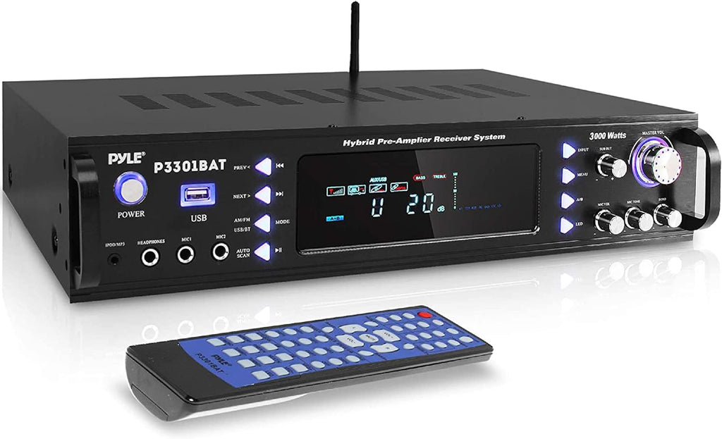 Wireless Bluetooth Stereo Amplifier with AM/FM Radio, MP3/USB, AUX, RCA, Karaoke Mic in, Rack Mount, Remote X41283