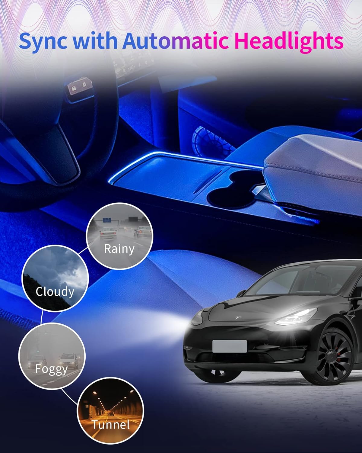 Ambient Light Strips for Tesla Model 3/Y, Pack of 2 M37233
