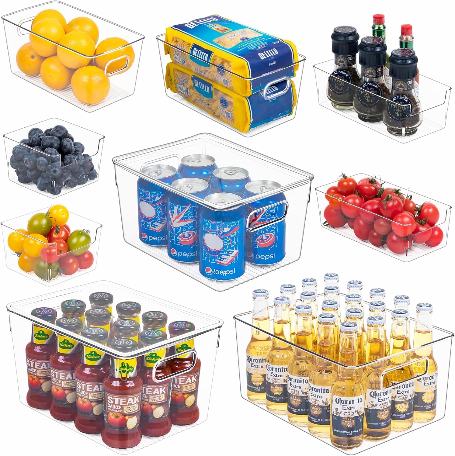 Clear Plastic Fridge Storage Bin with Lids, 9 PCS N655367