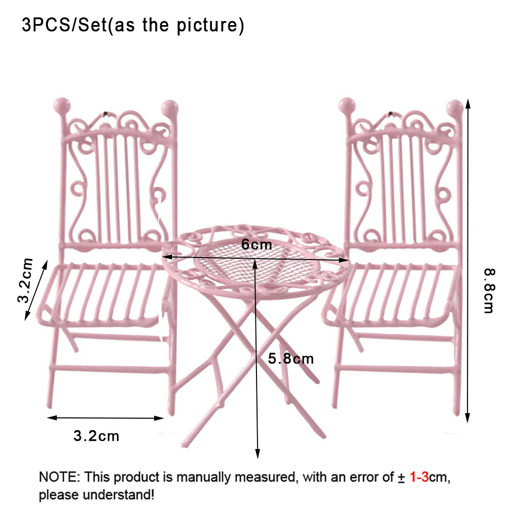 Miniature Metal Pink Table Chair for Dolls House Furniture P423