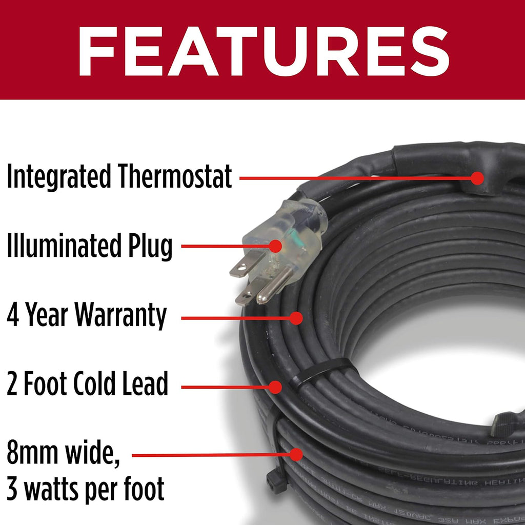 60 Feet Self-Regulating Heat Cable with Built-in Thermostat J662234