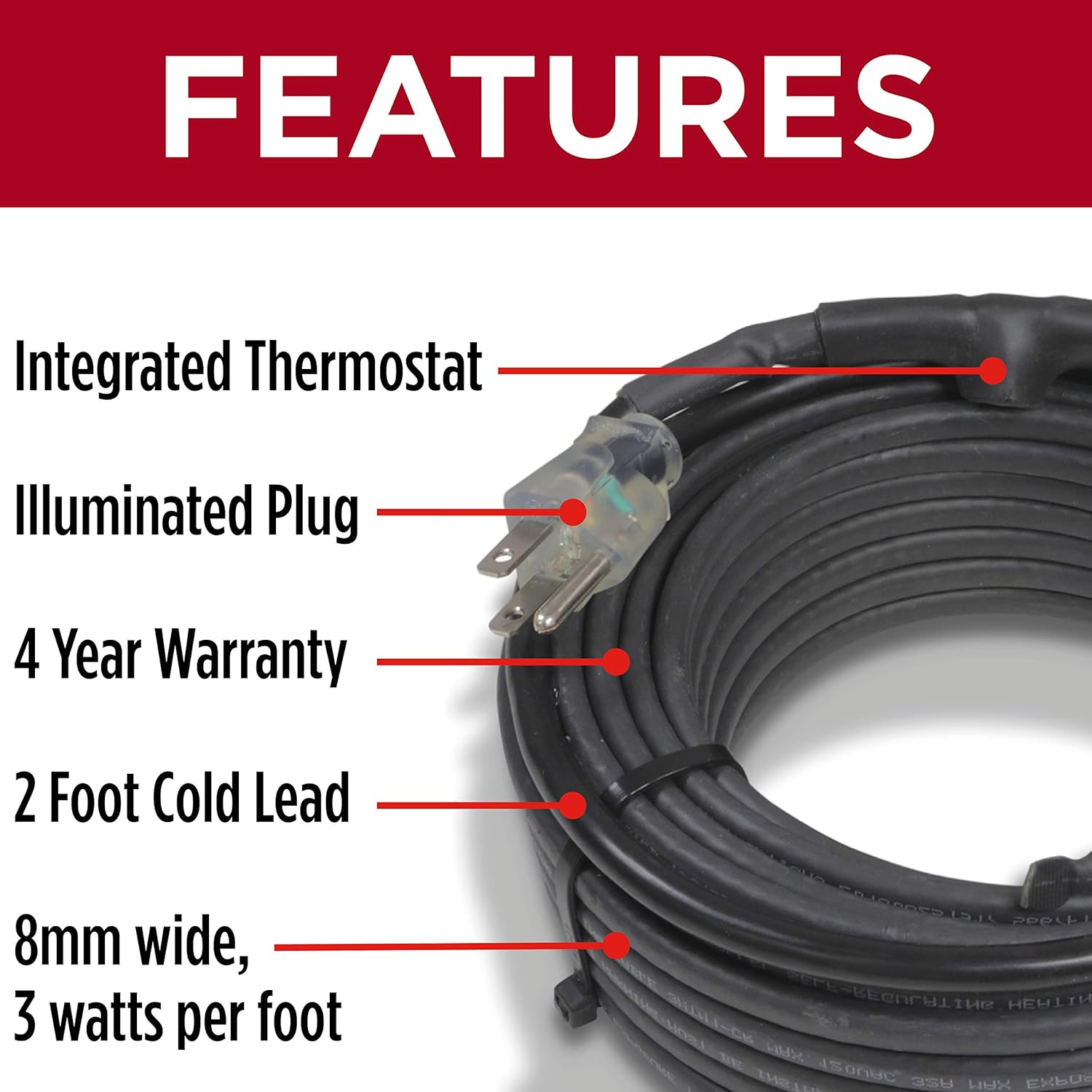 60 Feet Self-Regulating Heat Cable with Built-in Thermostat J662234