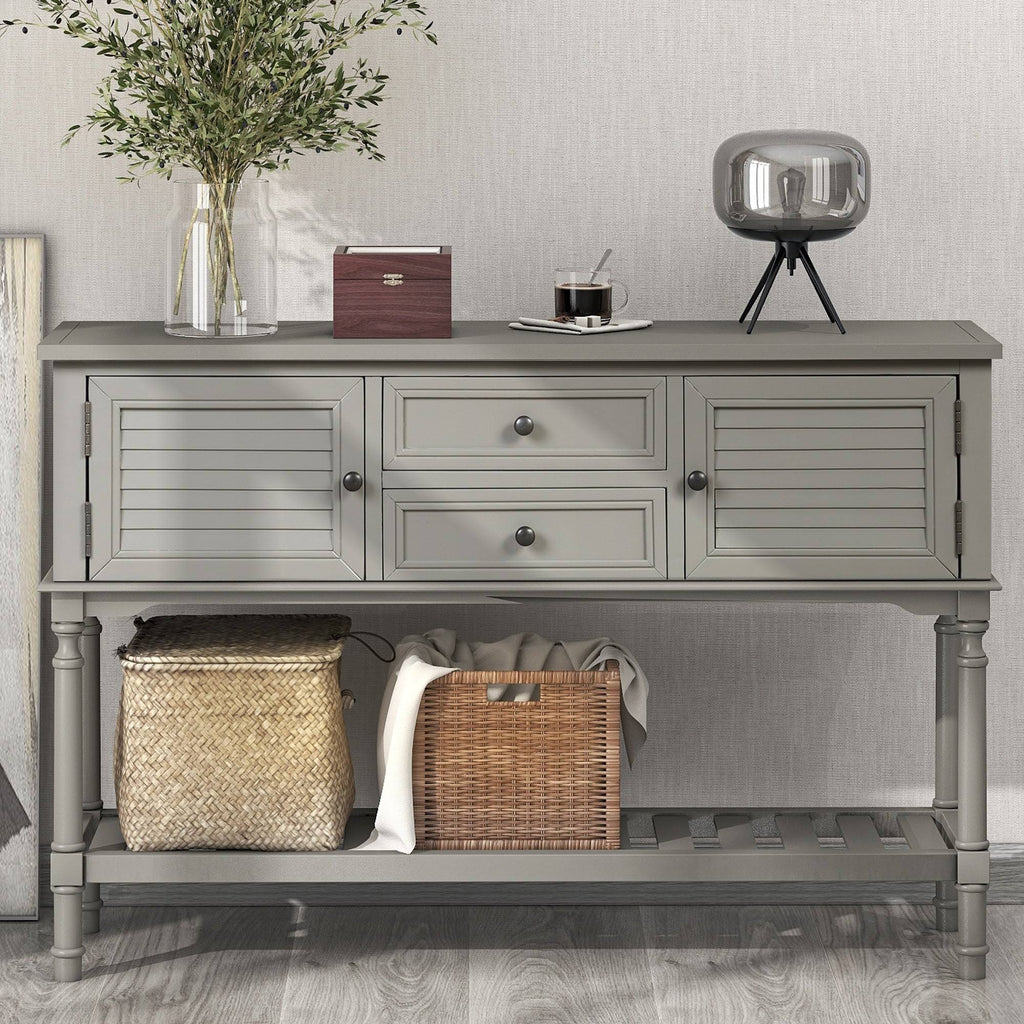 Modern Pine Console Table with 2 Drawer, 1 Cabinet, 1 Shelf, Greige S61101