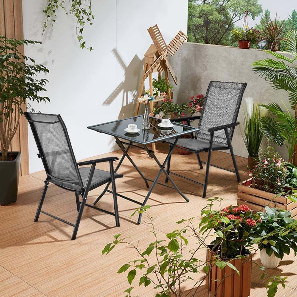 Black Metal Frame Stationary Conversation Chair with Black Sling Seat E205039