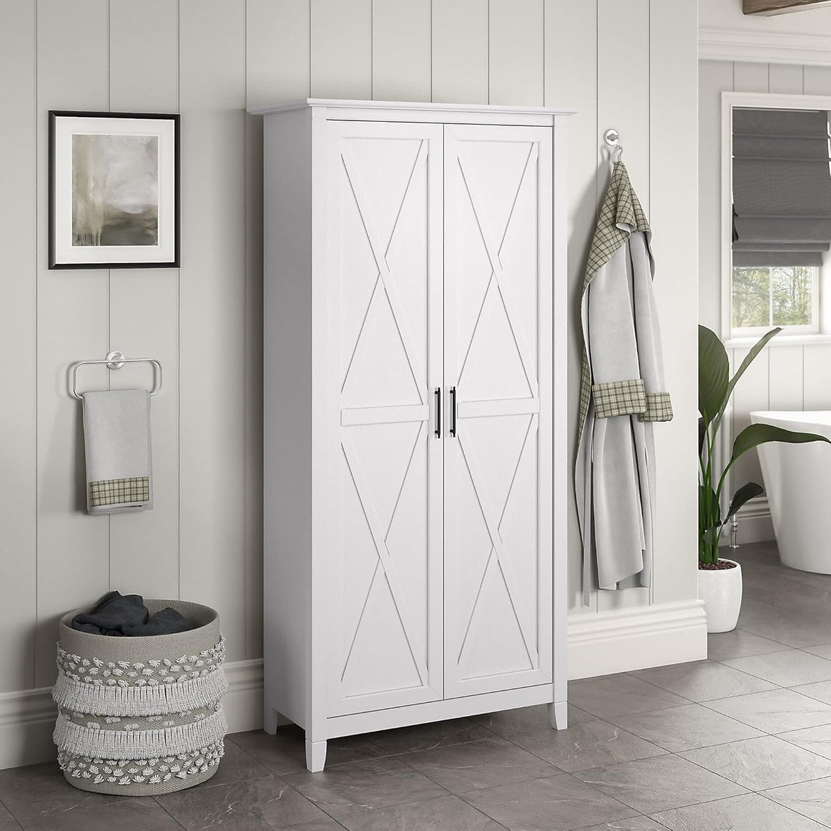 Pure White Oak Bathroom Storage Cabinet with Doors F133