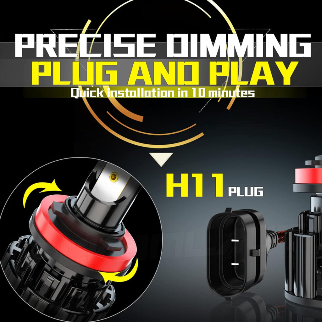 LED Headlight Bulbs Kit, H11 High Beam Low Beam Fog Light, 60W 10000LM 6000K White, IP67 Waterproof, Plug and Play, Pack of 6 D248654