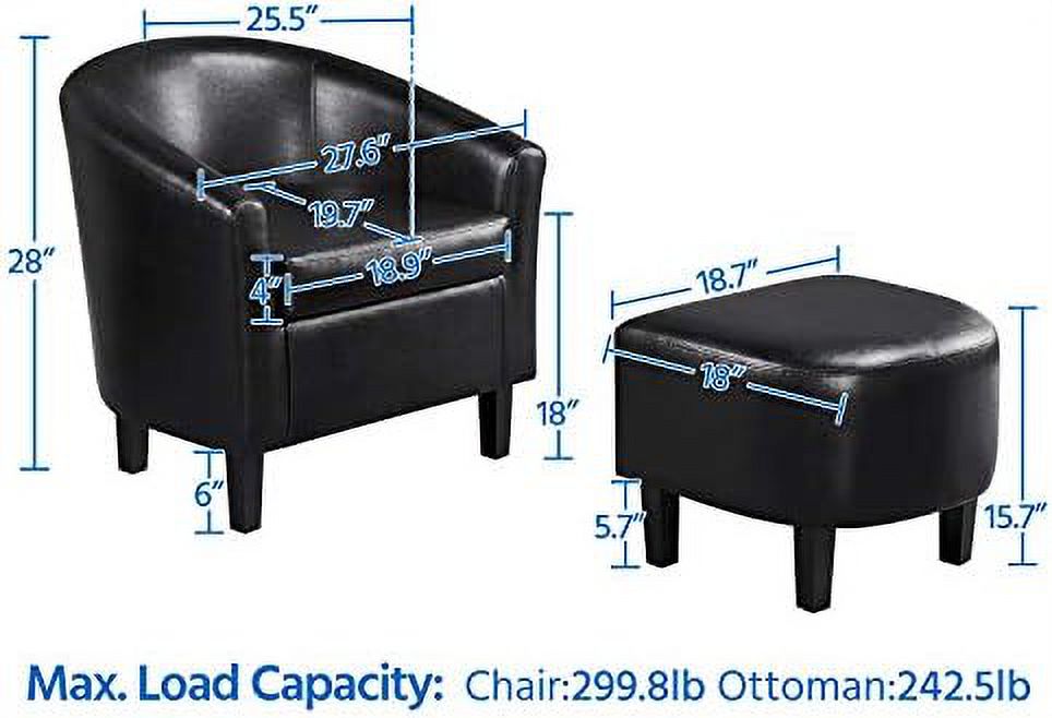 Black PU Leather Barrel Accent Chair with Ottoman F988