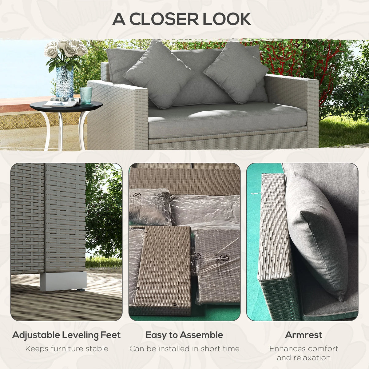 Gray Padded Outdoor Loveseat Sofa T466