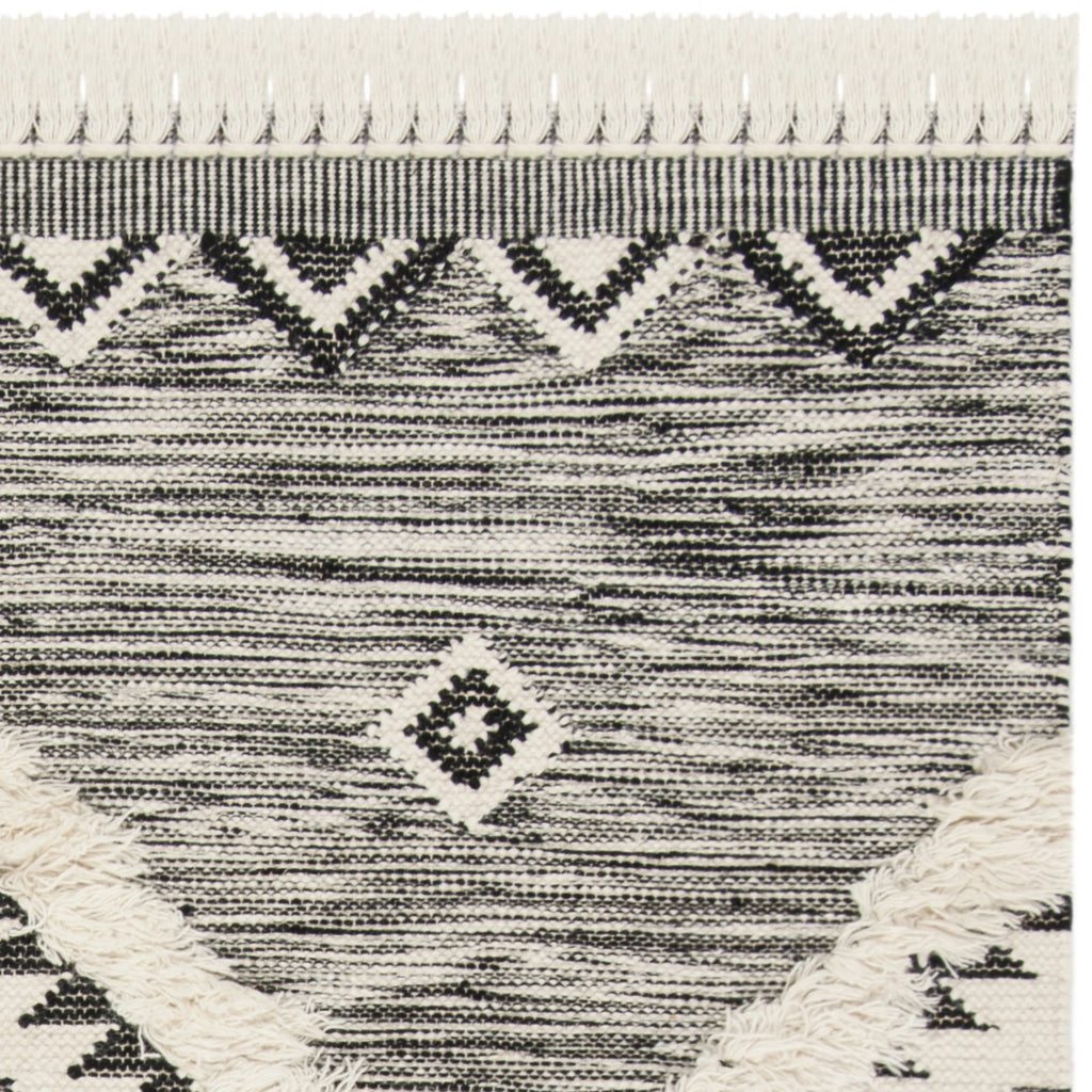 Geometric Diamonds Fringe Area Rug, Black/Ivory, 6' x 9' J915292