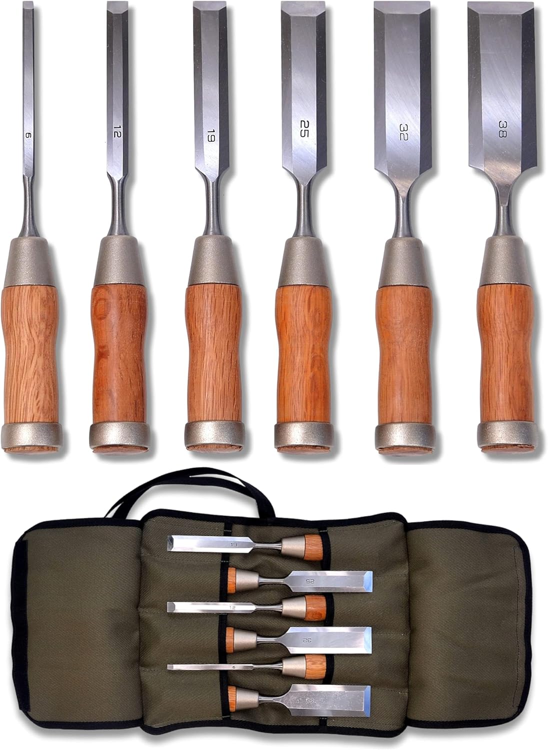 6 Pcs Japanese Wood Chisel Set with Carrying Case B882