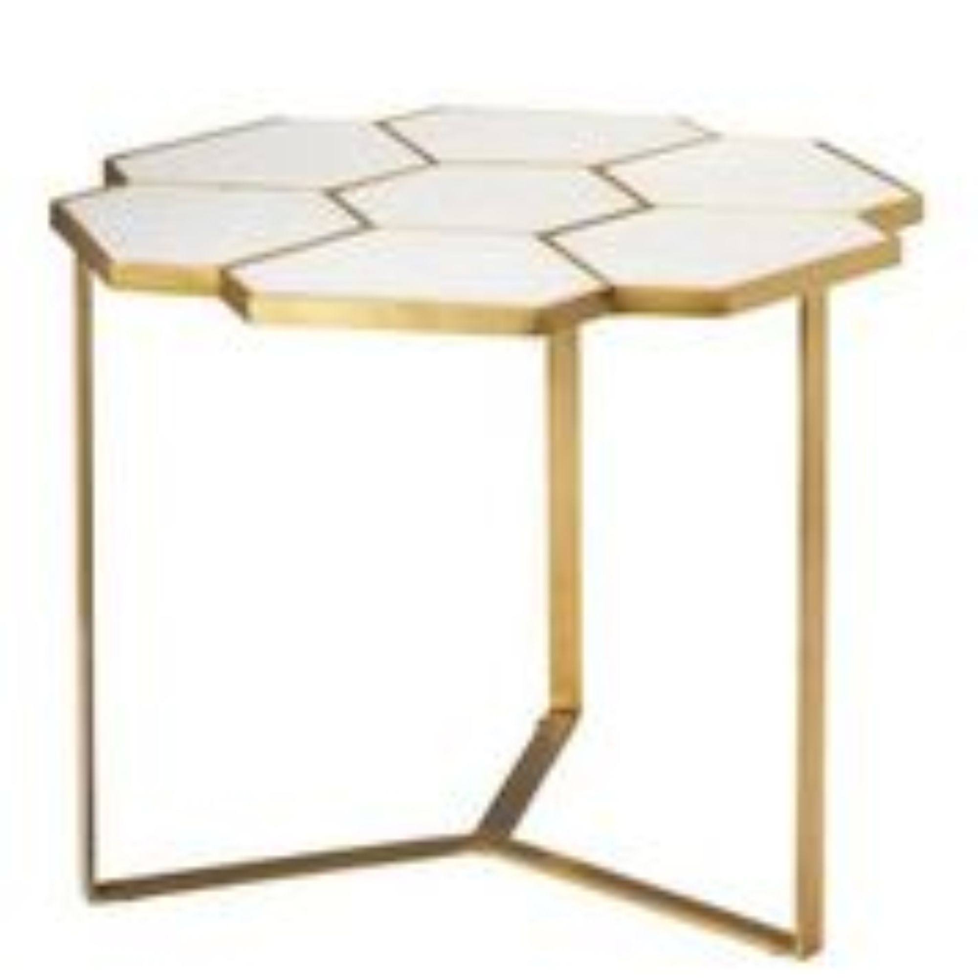 White Marble and Brass Metal Side Table Y672130