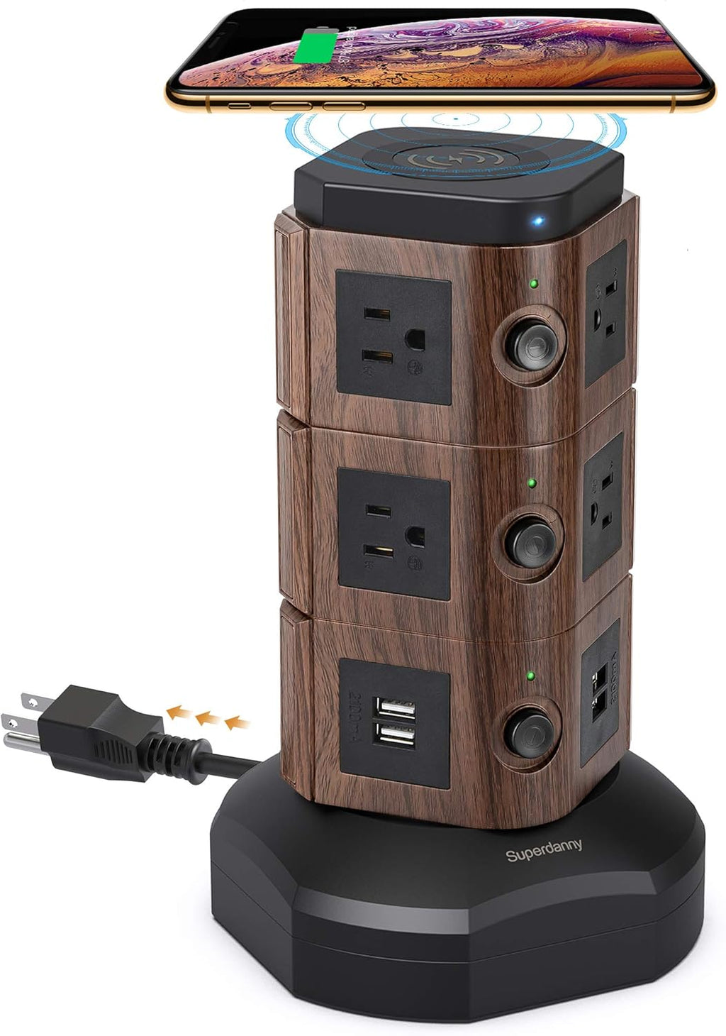 Gold 13A Surge Protector Tower with 10 AC Outlets and 4 USB Slots, Pack of 2 C47405