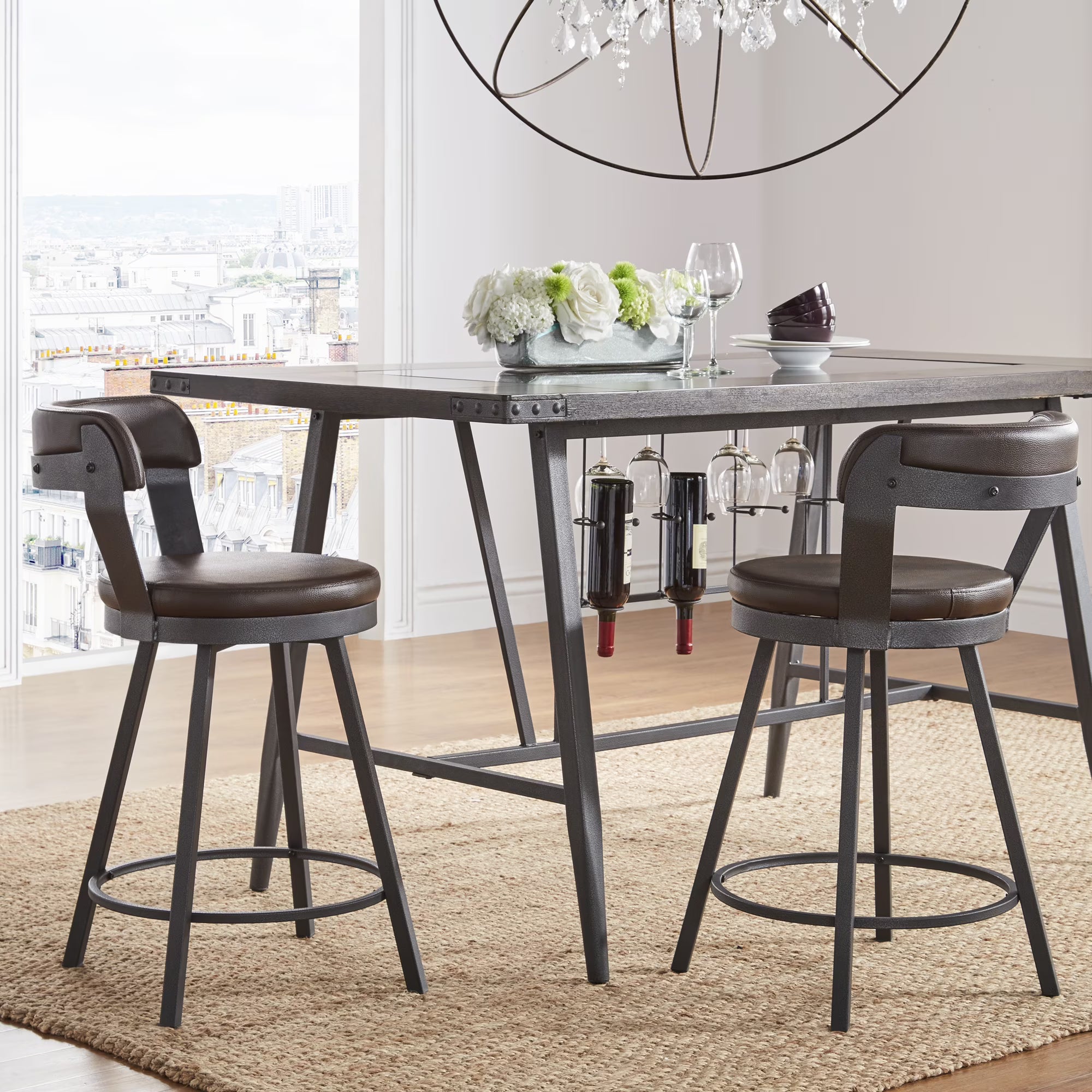 Brown Swivel Bar Stool, Set of 2 K479101