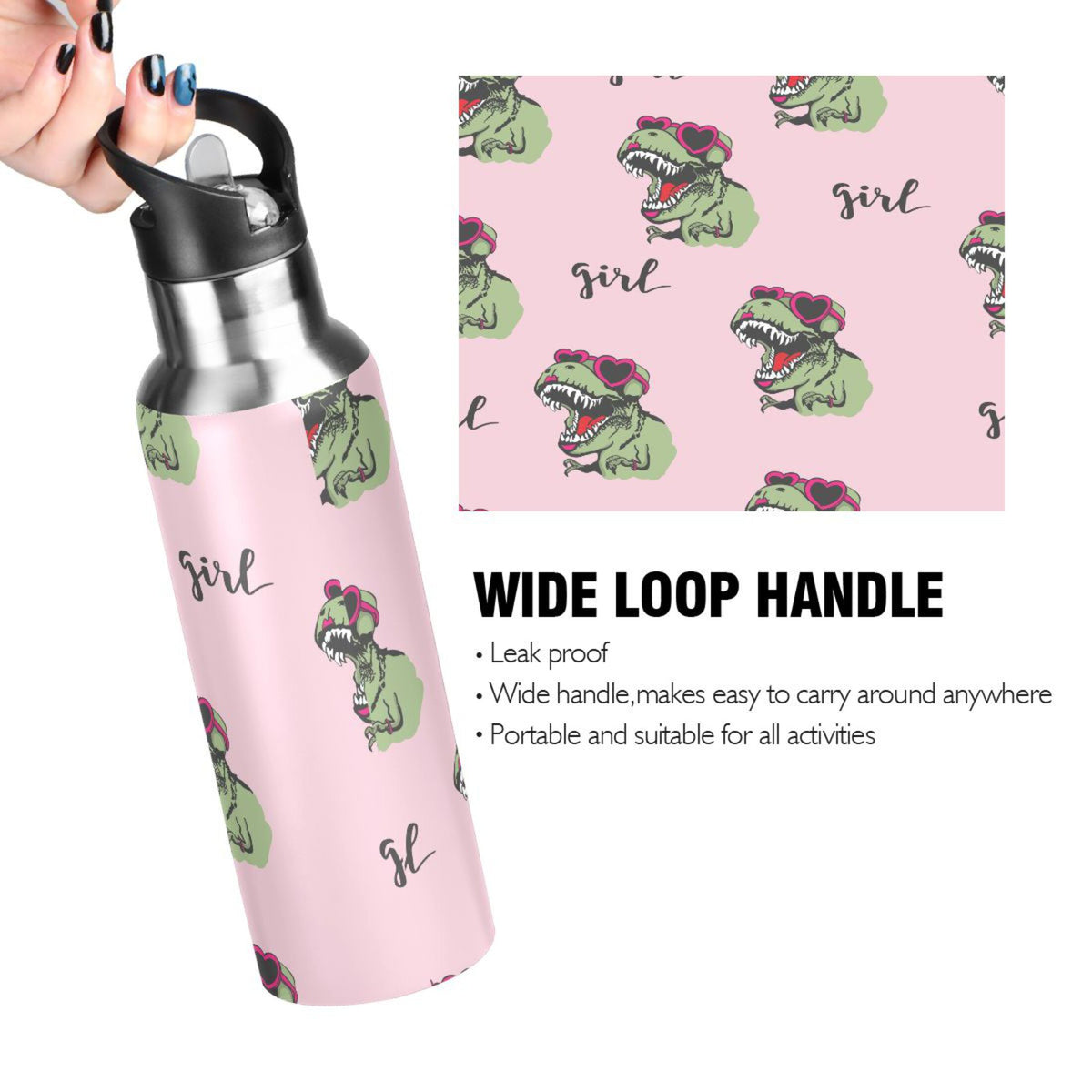 Pink Stainless Steel Insulated Water Bottle with Straw Lid E18676