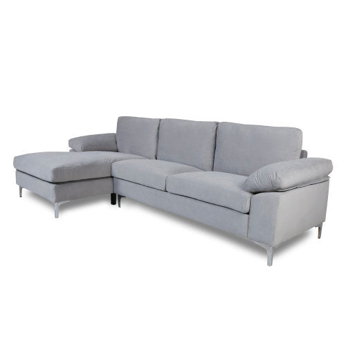 Light Gray Velvet L-Shaped Sectional Sofa with Metal Legs F63222
