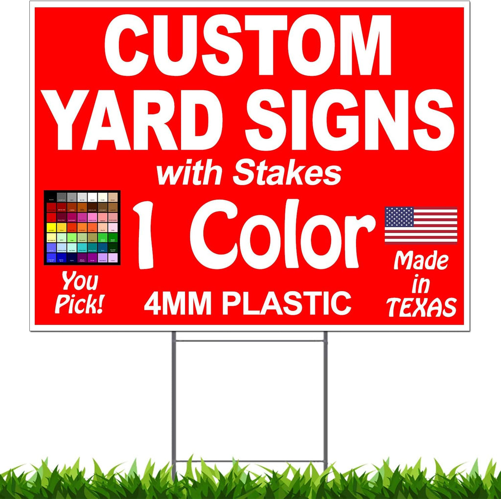 100 Pack 18 x 24" One-Color Sided Yard Signs with Metal Stakes N7516