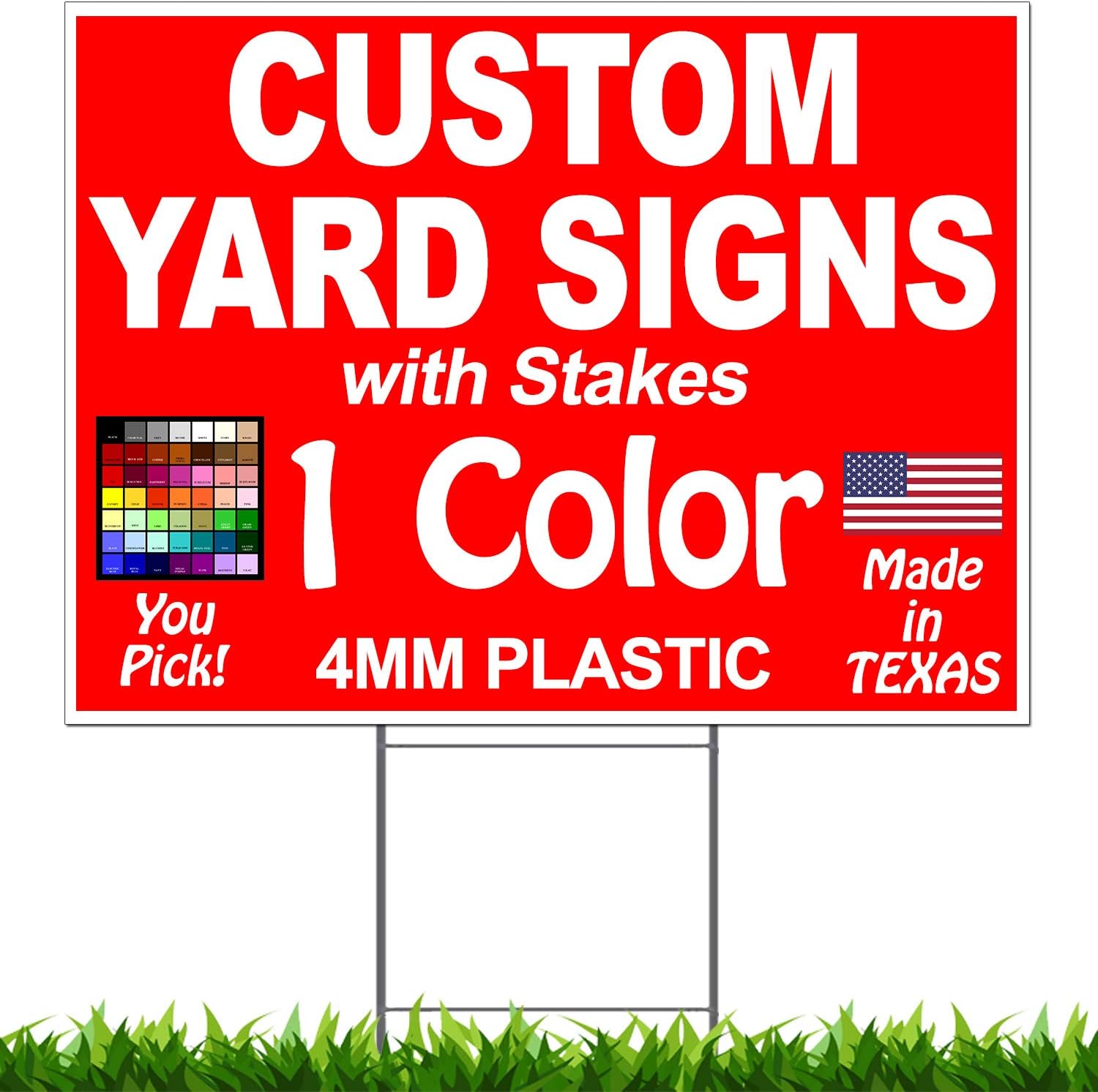 100 Pack 18 x 24" One-Color Sided Yard Signs with Metal Stakes N7516
