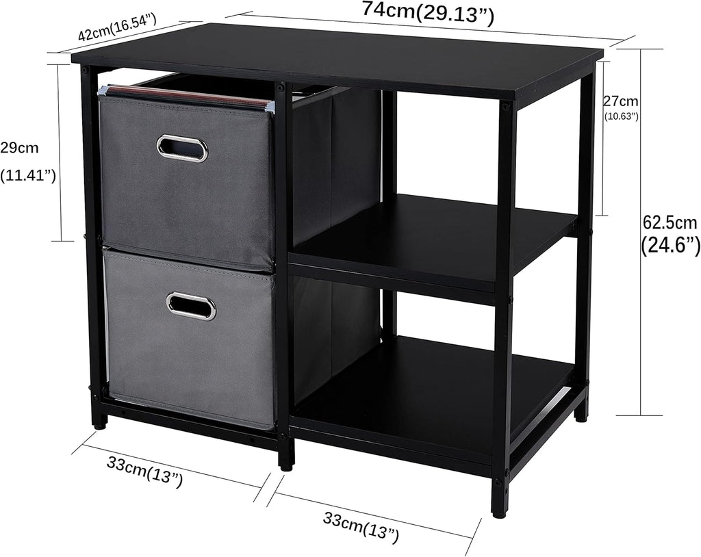Black 2 Drawer Wooden Lateral File Cabinet with 2 Open Shelves H480
