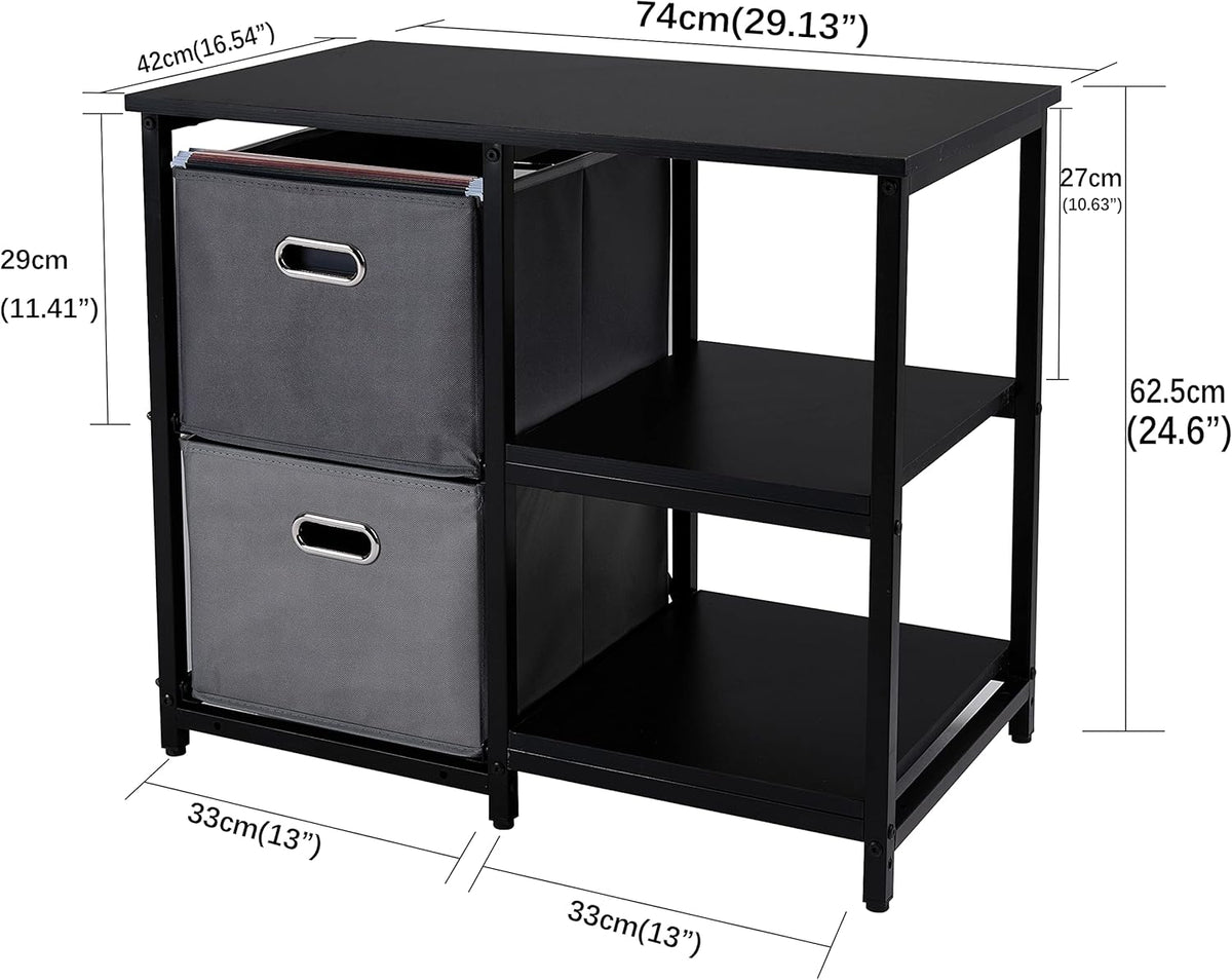Black 2 Drawer Wooden Lateral File Cabinet with 2 Open Shelves H480