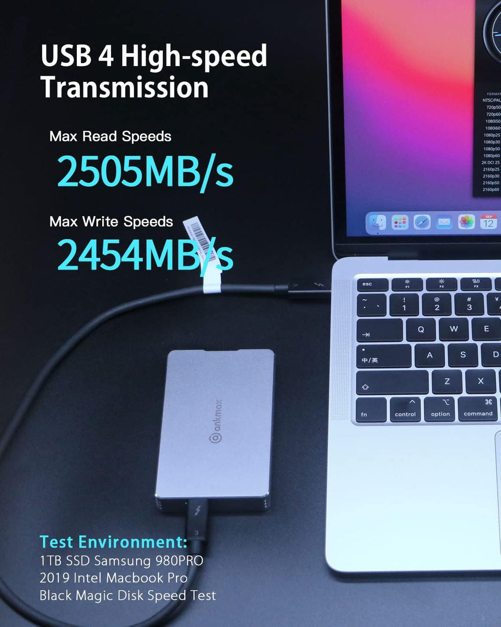 USB4 Enclosure for NVMe M.2 SSD, Aluminum External Hard Drive Enclosure V2237